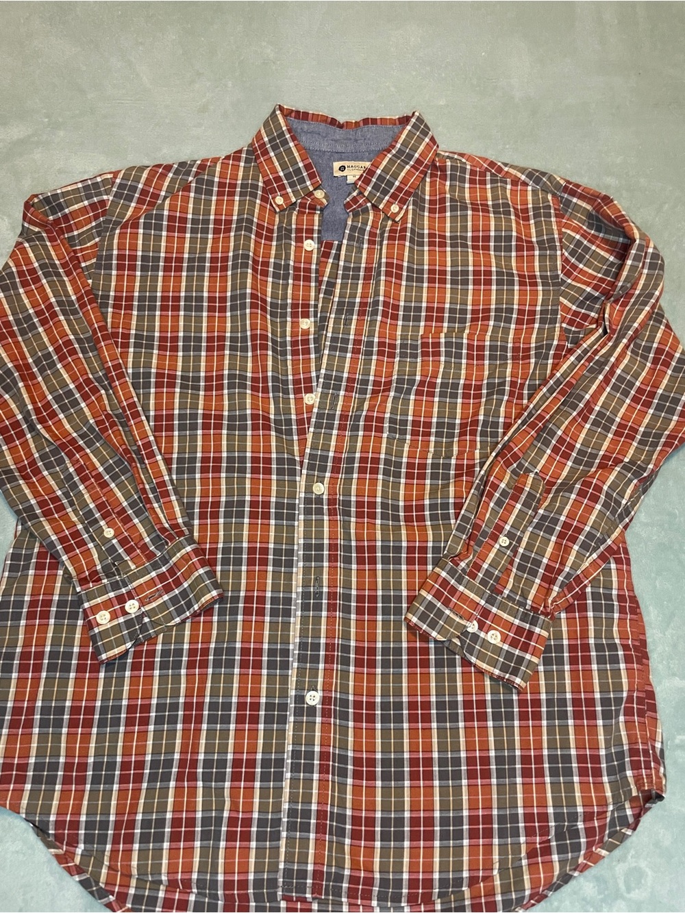 Men's Hagar Red and Brown Plaid Button-Down Shirt